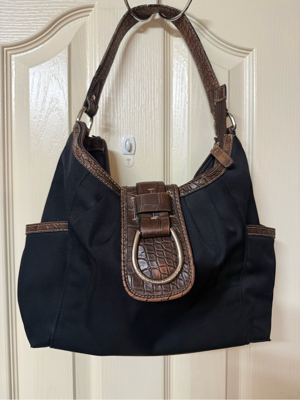 American Living Black Shoulder Bag with Brown Croc-Trim
